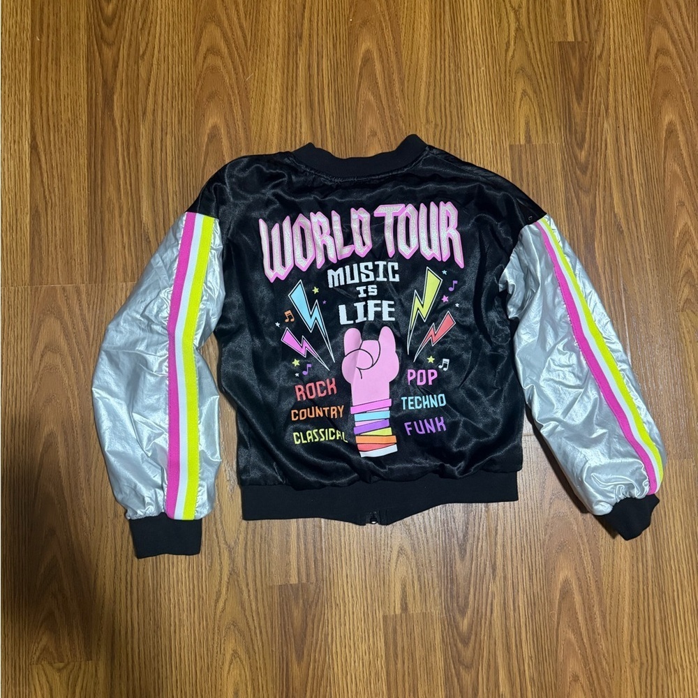 DreamWorks Trolls World Tour girls' metallic bomber jacket size 7/8 - Picture 4 of 7